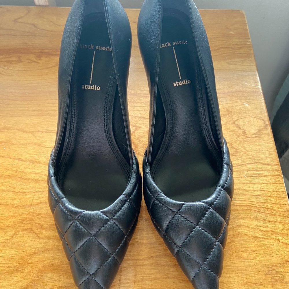Black Suede Studio Dana Quilted Pointed Toe Pump Black (US7.5)
